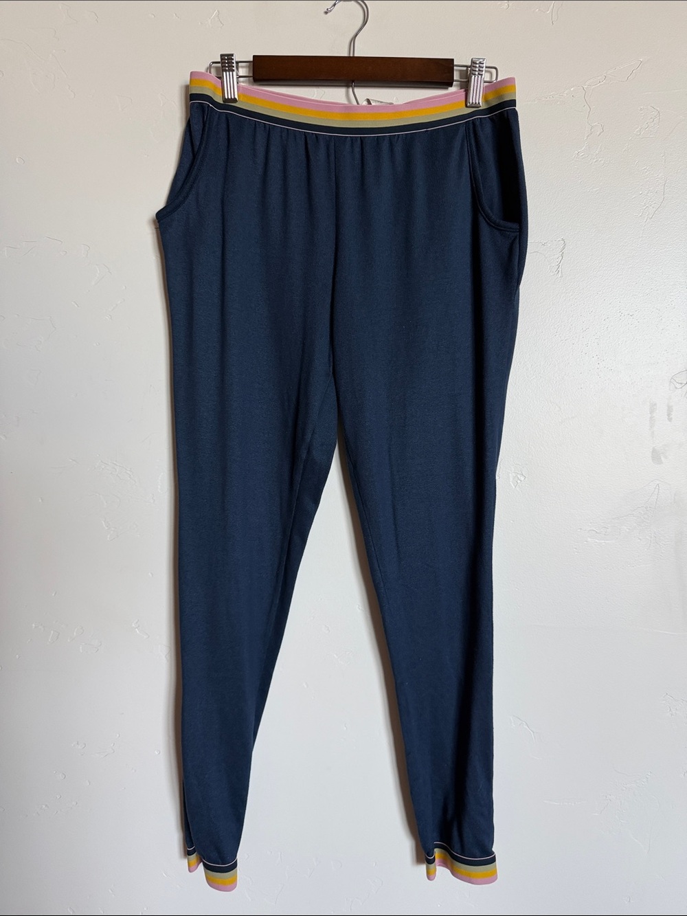 Lucky Brand Navy Women's Pajama Joggers with Multicolor Stripe Waistband
